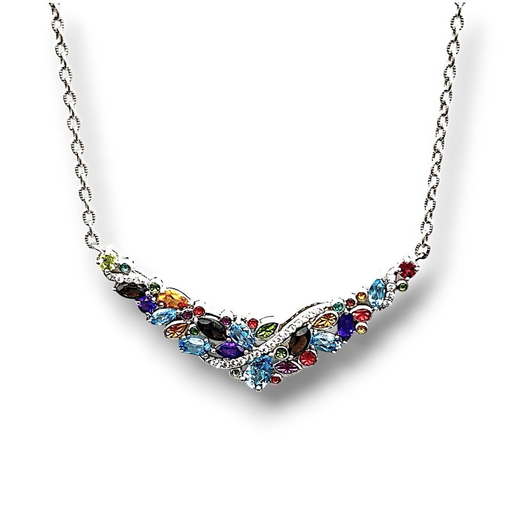 Sterling Silver Gemstone Necklace Statement Topaz Spinel Tourmaline 925